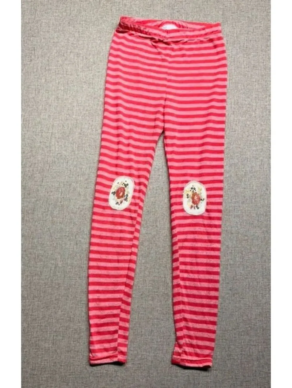 The Measure Girls Size 8 Pink Red Striped Footless Tights Knee Patches Floral